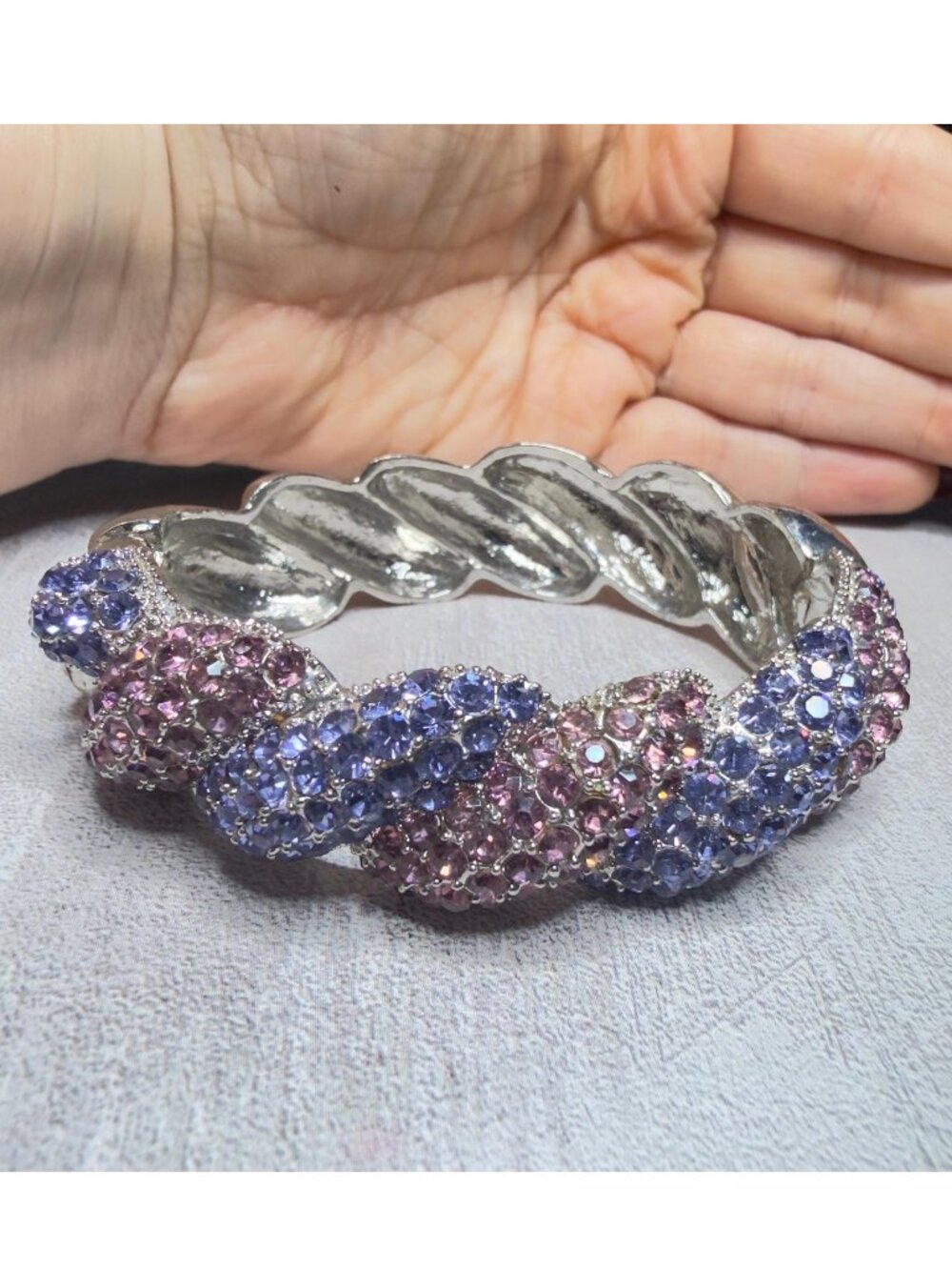 Pave Purple Pink Rhinestone Magnetic Bracelet Twist Design - Picture 5 of 8